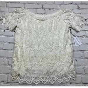 🔥SALE NWT Velvet by Graham Spencer crochet Lace Off Shoulder Top Sz L msrp $150